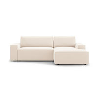 ECKSOFA ausklappbar rechts mit Container Jodie aus Samt leichtes beige 3 Sitzplätze - Creme, Textil (151/246cm) - Micadoni