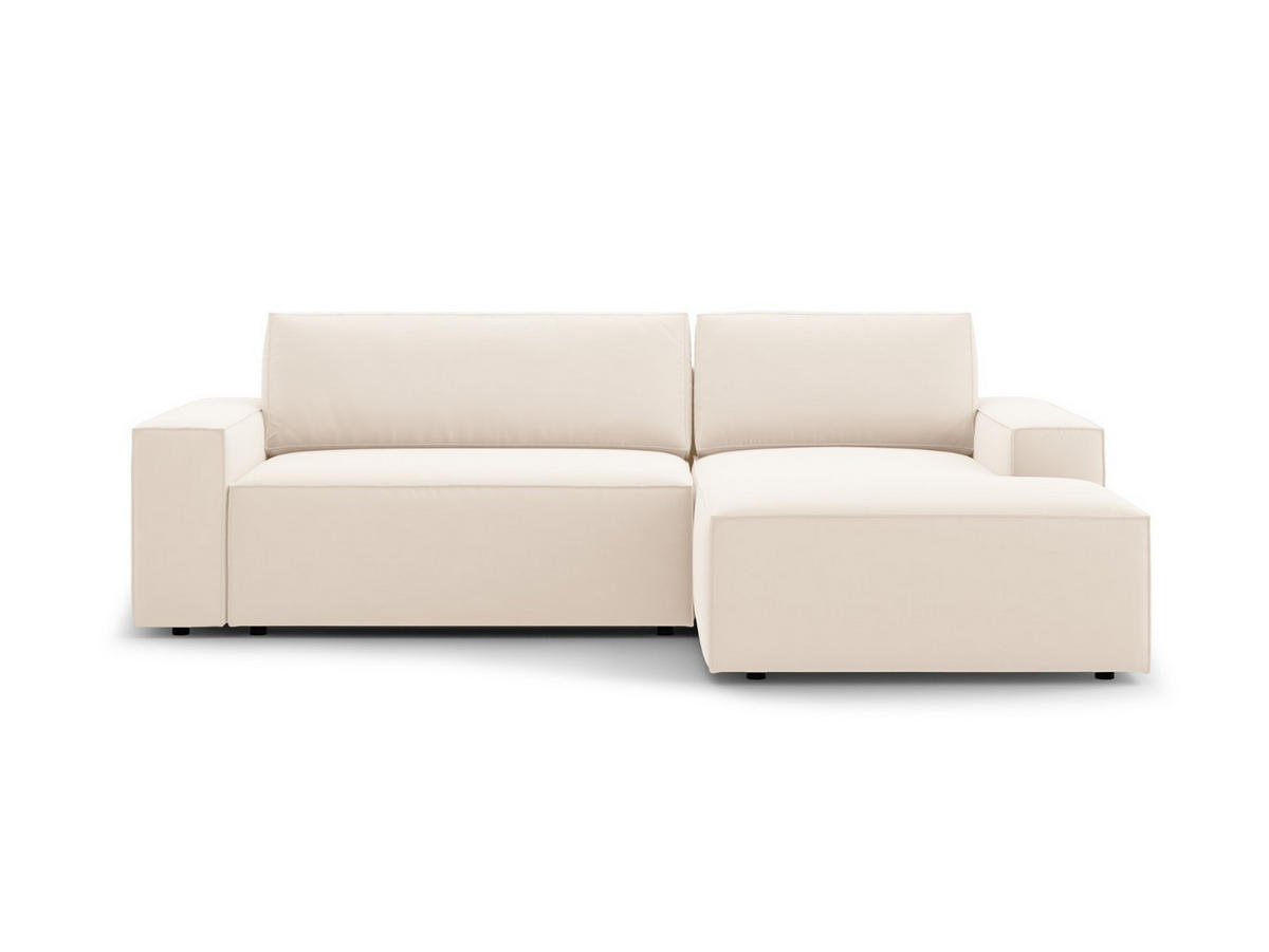 ECKSOFA ausklappbar rechts mit Container Jodie aus Samt leichtes beige 3 Sitzplätze - Creme, Textil (151/246cm) - Micadoni