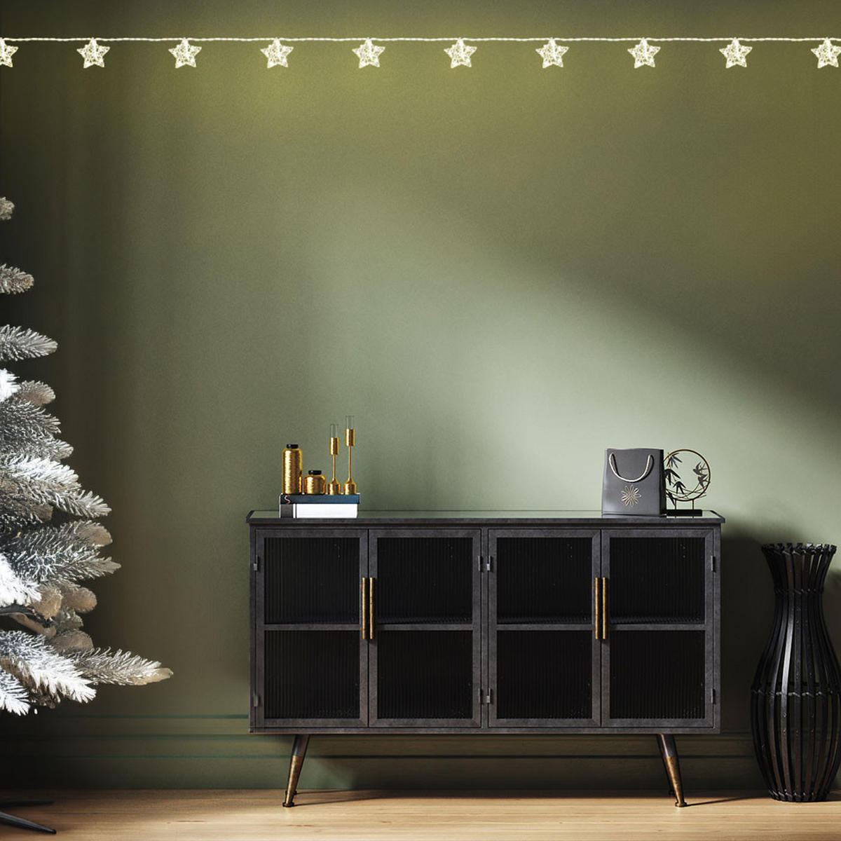 LED Lichterkette Sternen-Design Silber - Silberfarben, Metall (90/5.5/1.5cm) - Globo Lighting