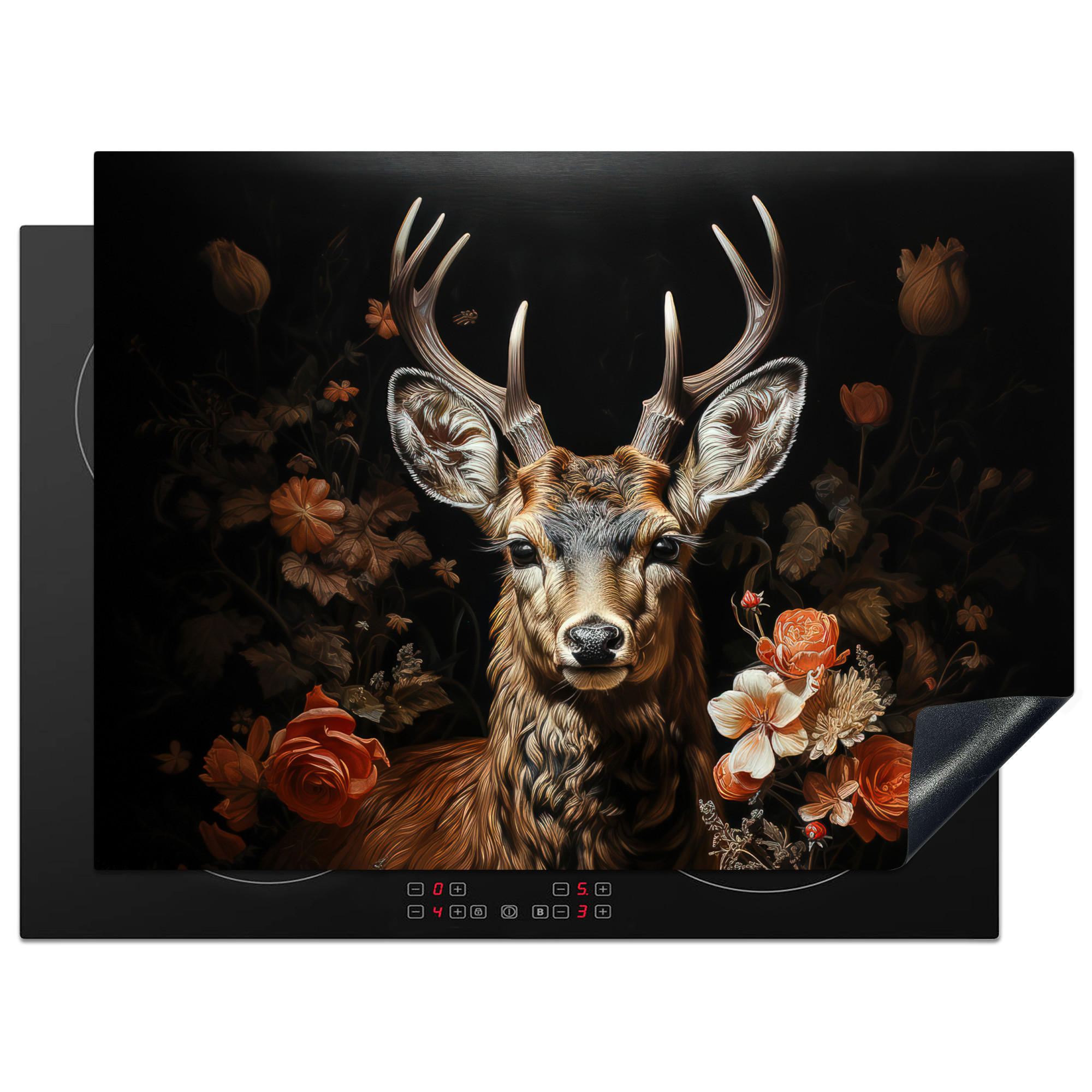 HERDABDECKPLATTE Hirsch - Tier - Blumen - Natur - Botanisch 70x52 cm - Kupferfarben, Kunststoff (70/0.2/52cm) - MuchoWow