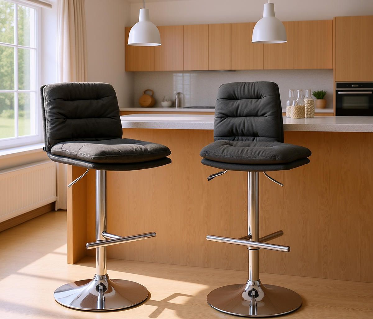 BARHOCKER 2er Set Diamant Stoff chrom dunkelgrau - Chromfarben/Dunkelgrau, Textil/Metall (42/116/56cm) - TPFLiving
