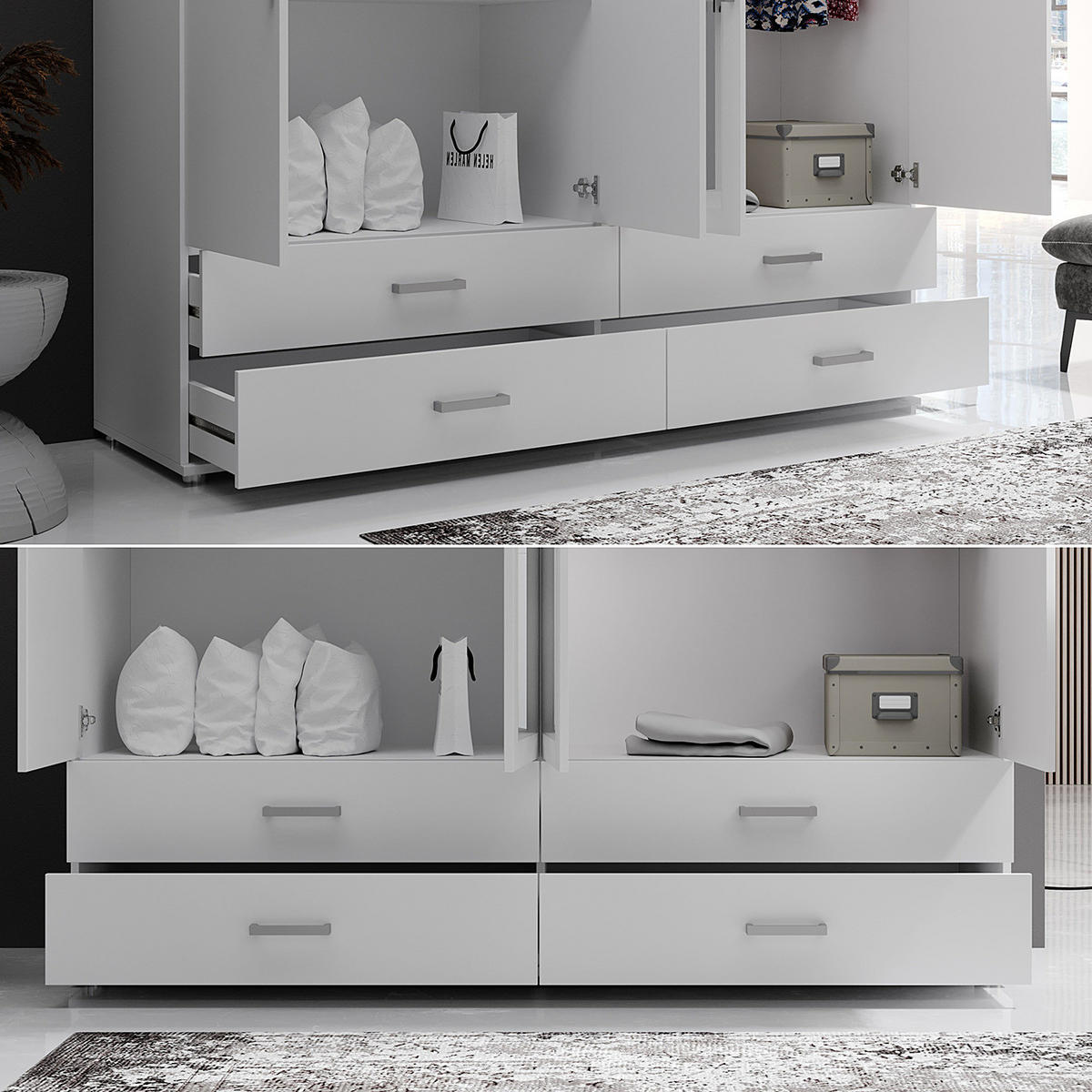 DREHTÜRENSCHRANK - Spanplatte - Silberfarben/Weiß, Holzwerkstoff/Kunststoff (180/190/51cm) - home24