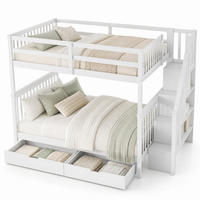 ETAGENBETT 140/200 cm aus Kiefernholz mit Treppenregal, Weiß - Weiß, Holz (140/200cm) - OKMYHOME
