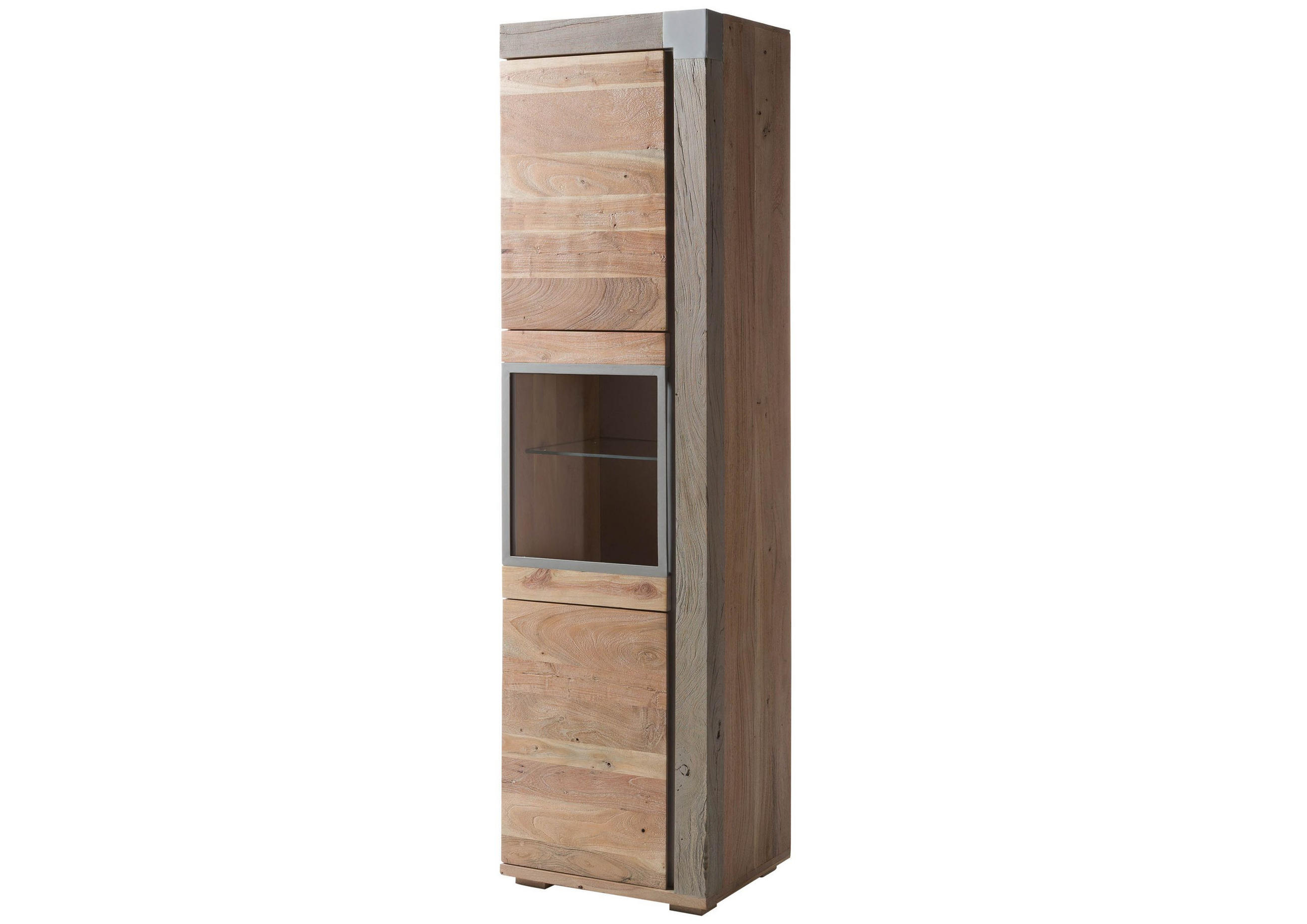 VITRINE Akazie 55x45x204 beige lackiert Amsterdam #120 - Beige, Holz (55/204/45cm) - Massivmoebel24
