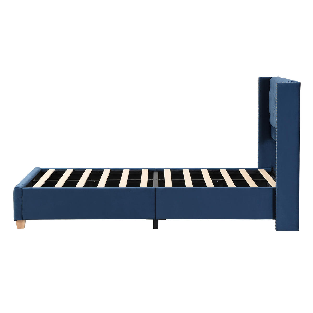 TAPECIRANI krevet 90/200 cm plavi od baršuna s uzglavljem i letvičastom podlogom - plava, tekstil (90/200cm) - OKWISH
