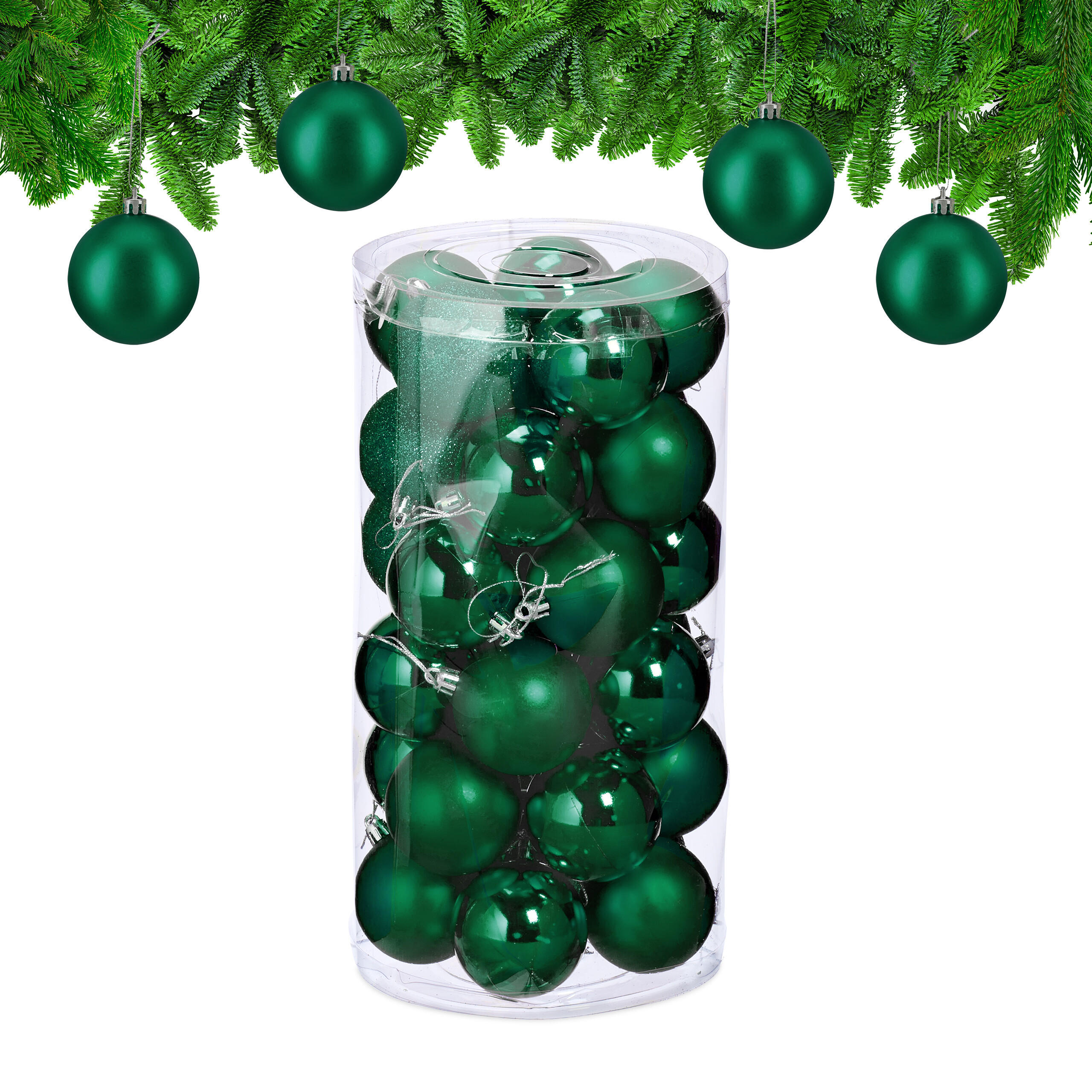 30XWEIHNACHTSKUGELN - Dunkelgrün, Kunststoff (6/7/6cm) - Relaxdays
