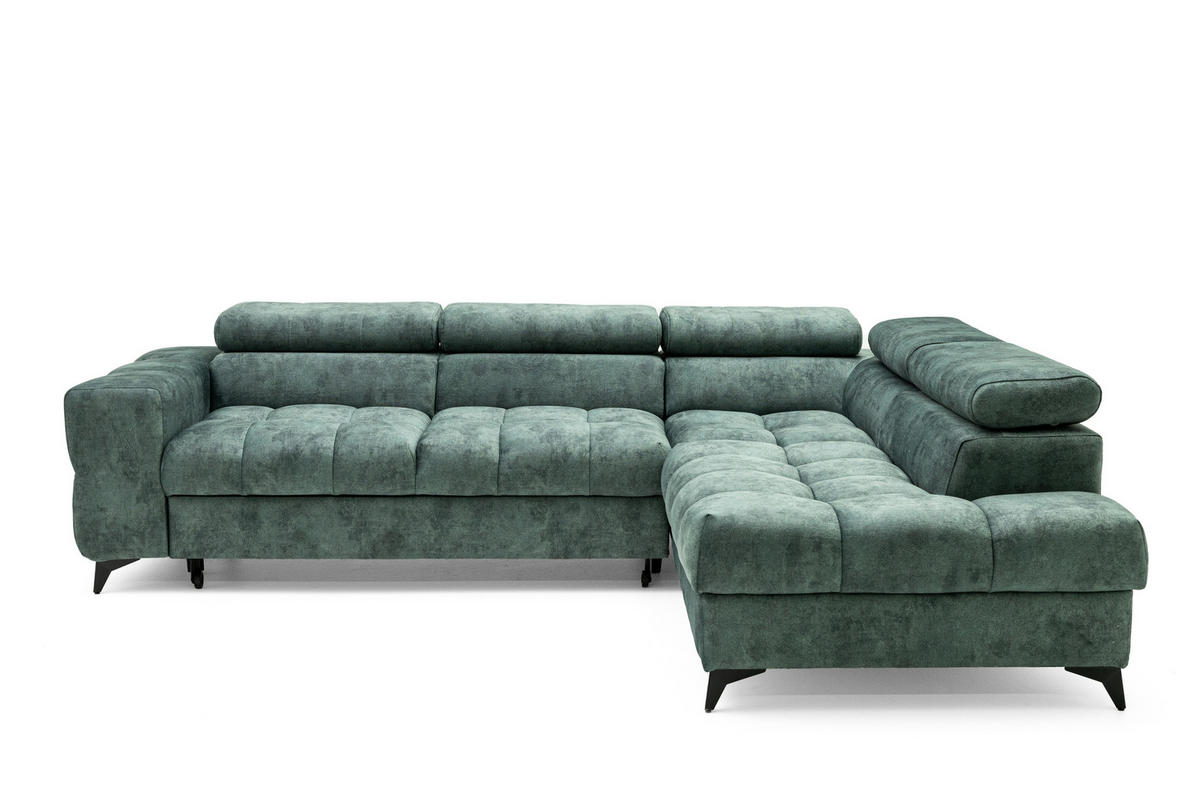 ECKSOFA PUDDING L Rechts mit Schlaffunktion 128x197 Velours Jadegrün - Jadegrün/Schwarz, Holz/Textil (204/270cm) - Muffo