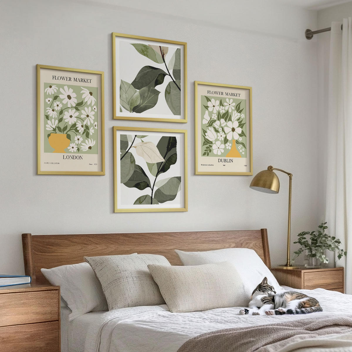 BILDER SET 4er Set - 50x50 cm & 40x60 cm Goldrahmen - Blumenmuster London Dublin - Goldfarben, Kunststoff (50/50cm) - TULUP