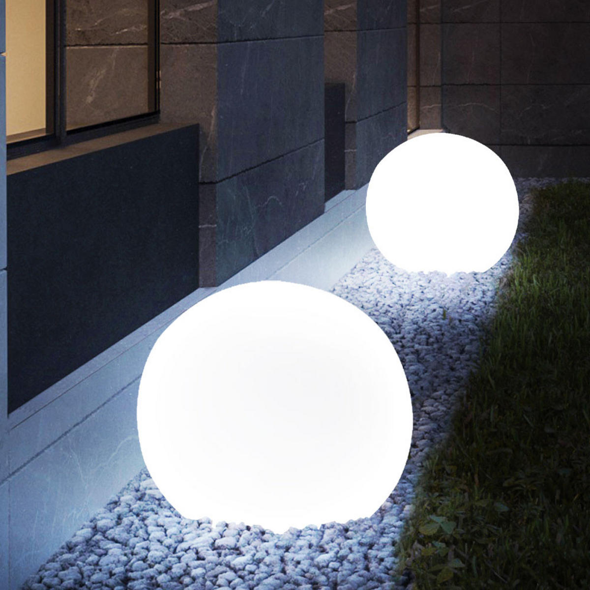 LED AUSSENLEUCHTE Solarkugel Weiß Silber 2er Set - Weiß, Kunststoff (30/62/30cm)