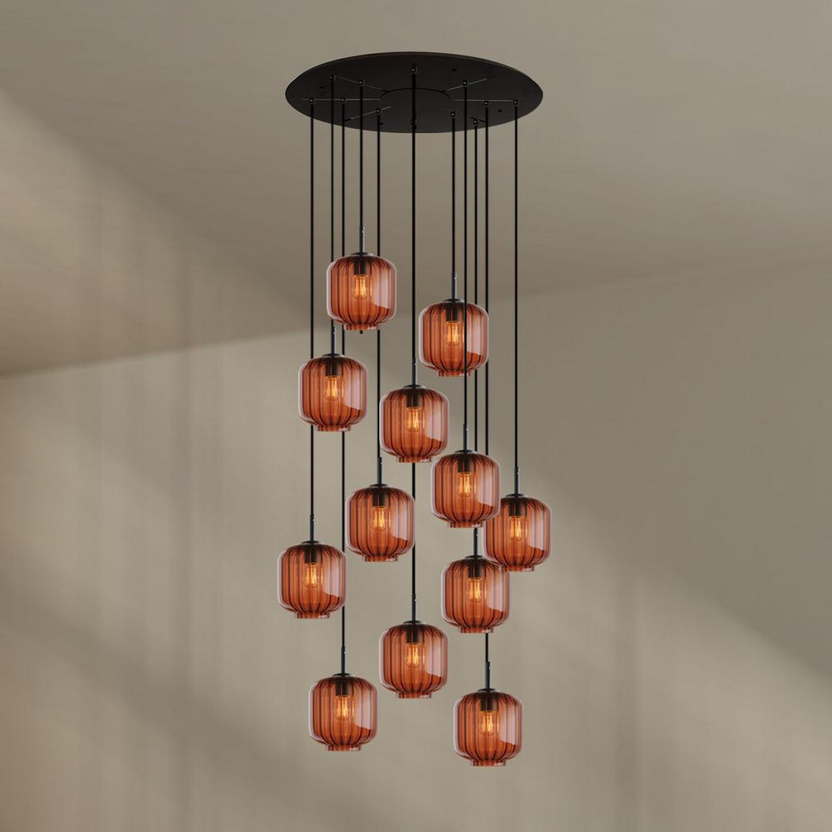 GALERIELEUCHTE Velo 12-flammig Braun Ø 20cm - Schwarz/Braun, Glas (20/20/20cm) - s.luce