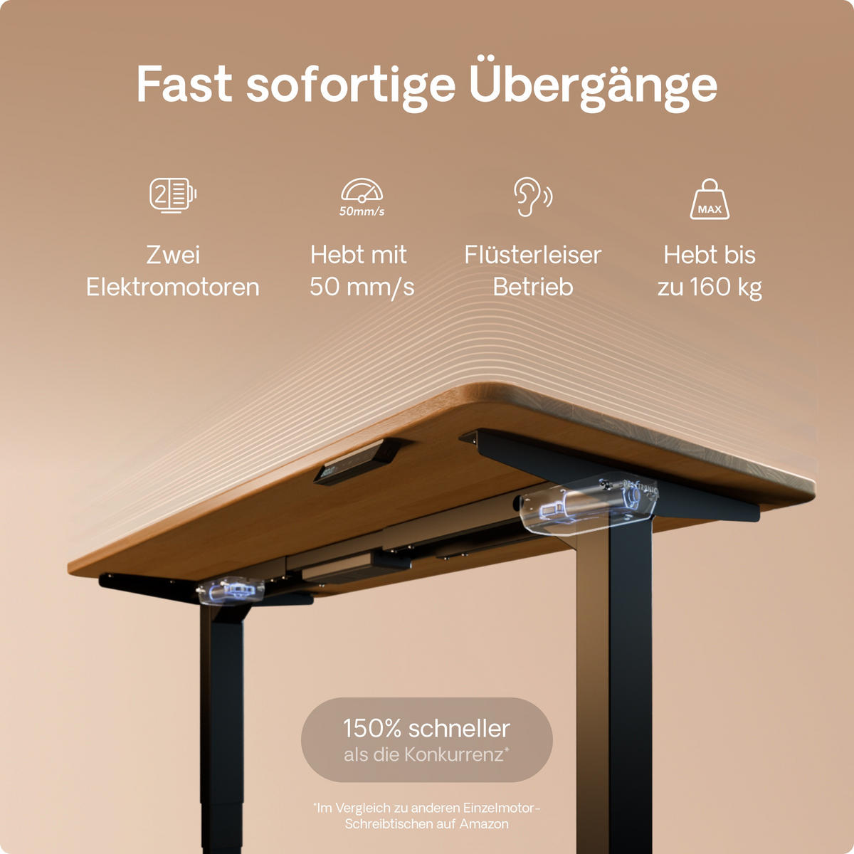 SCHREIBTISCH Elektrisch Höhenverstellbarer HomePro 200x80cm Schwarz/Massive Eiche mit Memory-Funktion, Anti-Kollisions Technologie - Eichefarben/Schwarz, Holz (80/200/63.5cm) - Desktronic