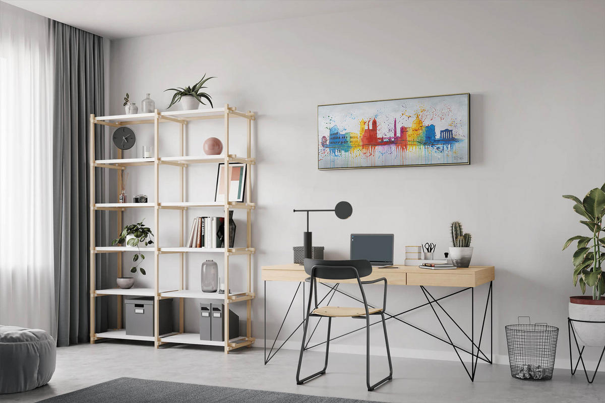 OLEJOMAĽBA 120/60 cm, Mesto a architektúra - biela, drevo/textil (120/60cm) - KUNSTLOFT