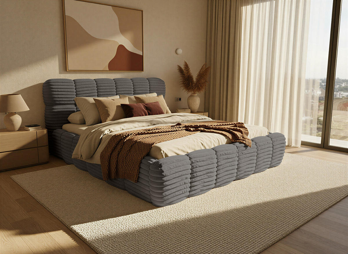 POLSTERBETT Wea 140x200 cm, Grau - Grau, Textil (140/200cm) - Fedve