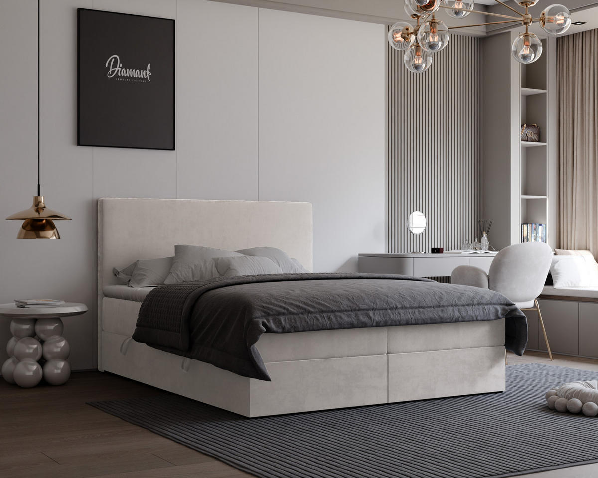 BOXBETT GIULIA 160/200 cm mit Matratze und Topper, Creme - Creme, Textil (160/200cm) - Idohome