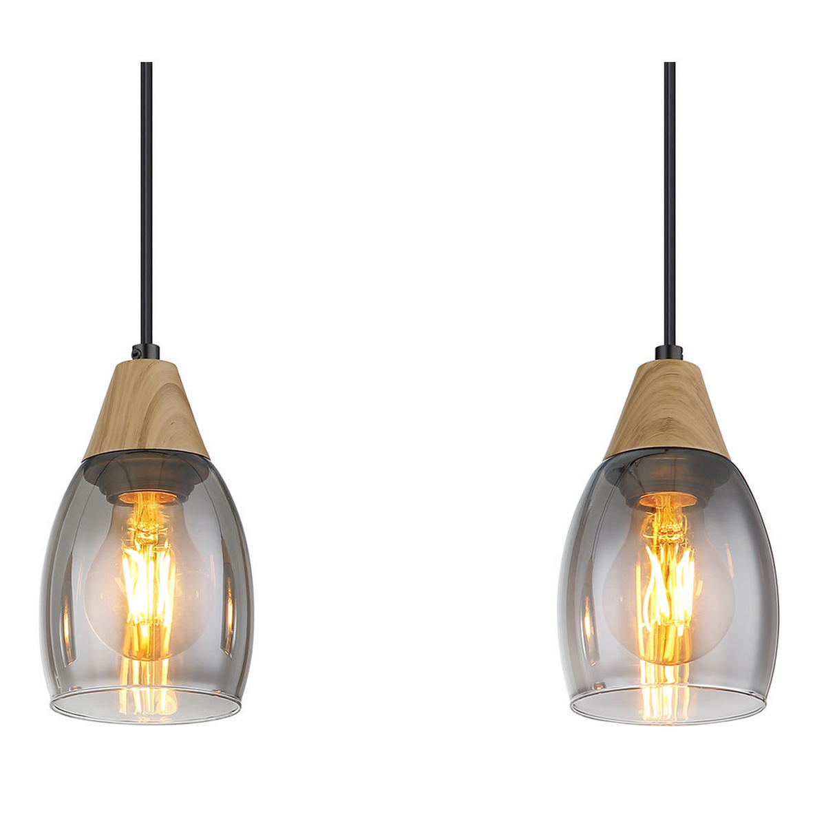 HÄNGELEUCHTE Metall Schwarz Glas rauchfarben - Schwarz, Holz (55/10/120cm) - Globo Lighting