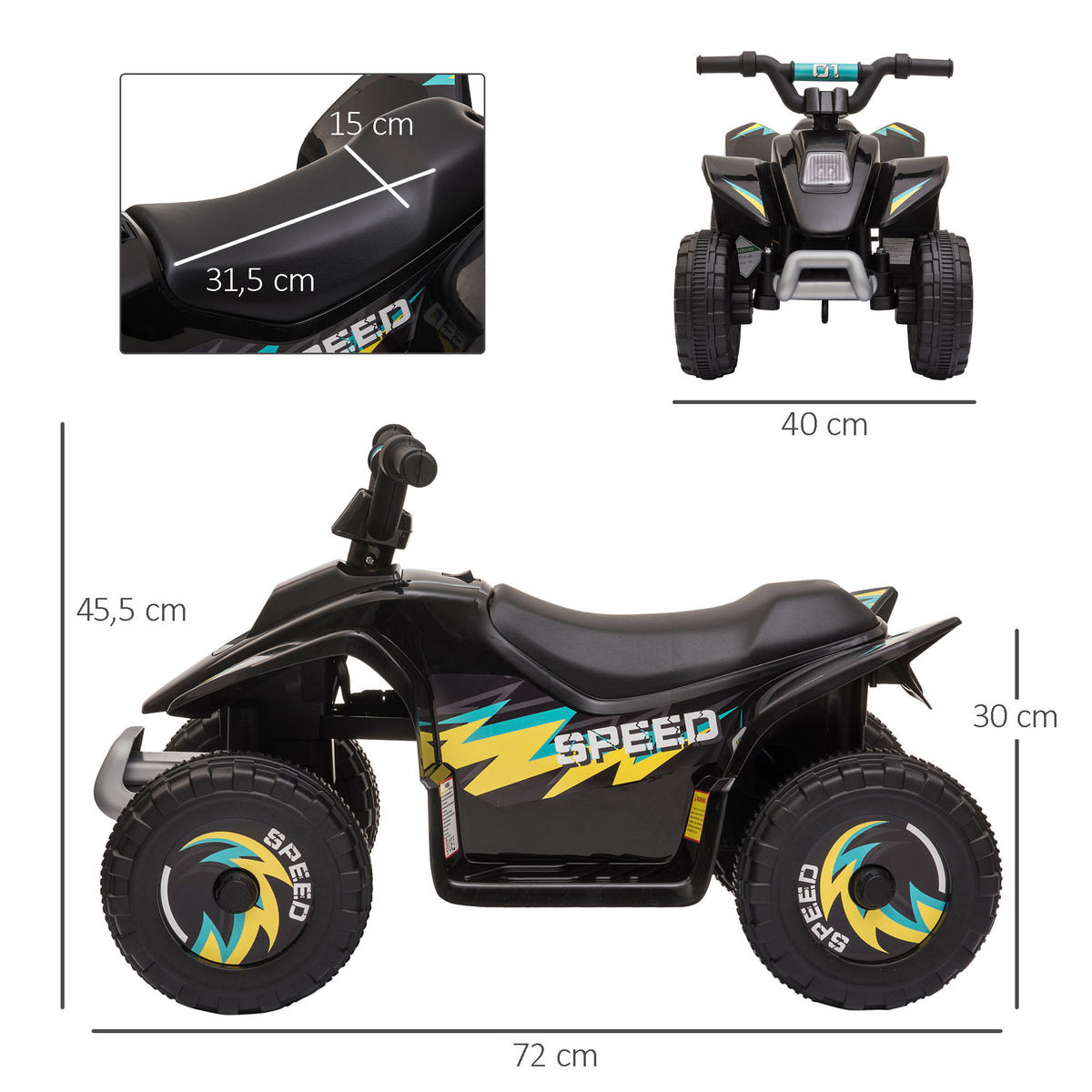 ELEKTRO-QUAD DE-13015 Vor-/Rückwärtsgang Schwarz - Schwarz, Kunststoff (72/40/45.5cm) - ComfortXL