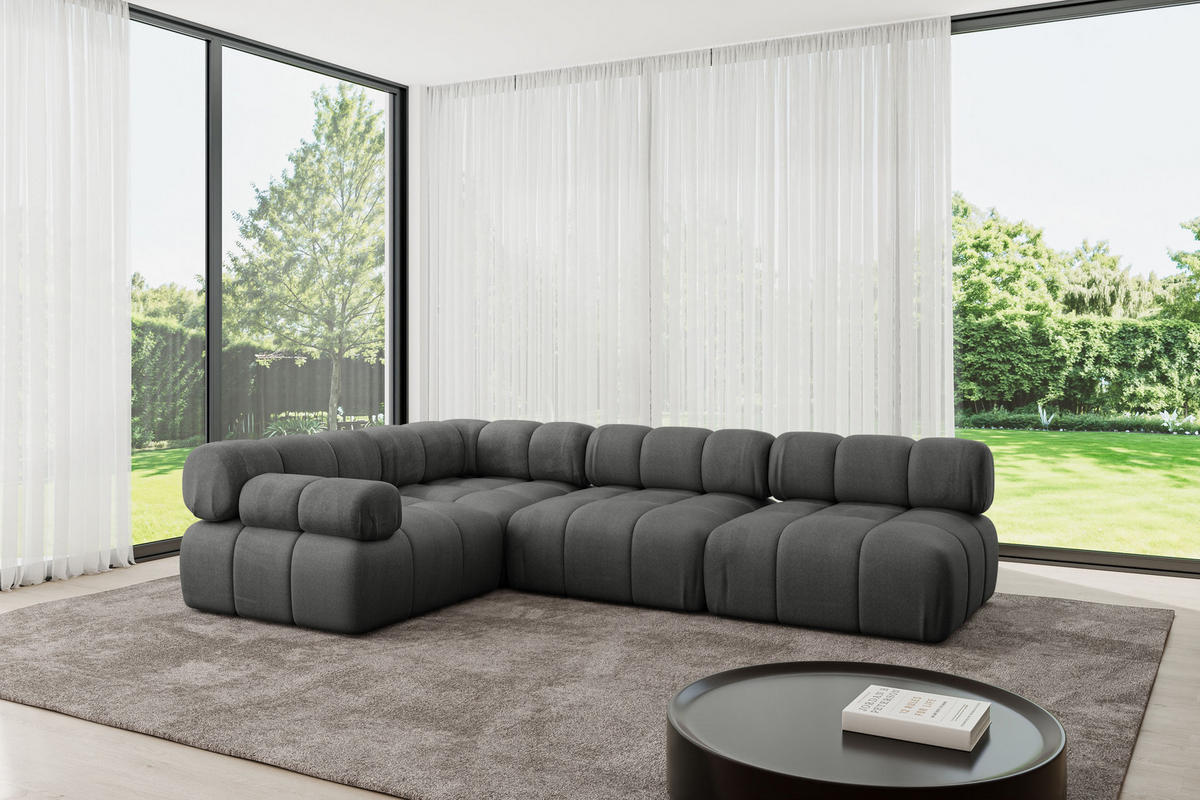 ECKSOFA modulares Sofa Mende-L2 - 285x190x70 cm Dunkelgrau Velours - Dunkelgrau, Holzwerkstoff/Textil (285/190cm) - ALTDECOR