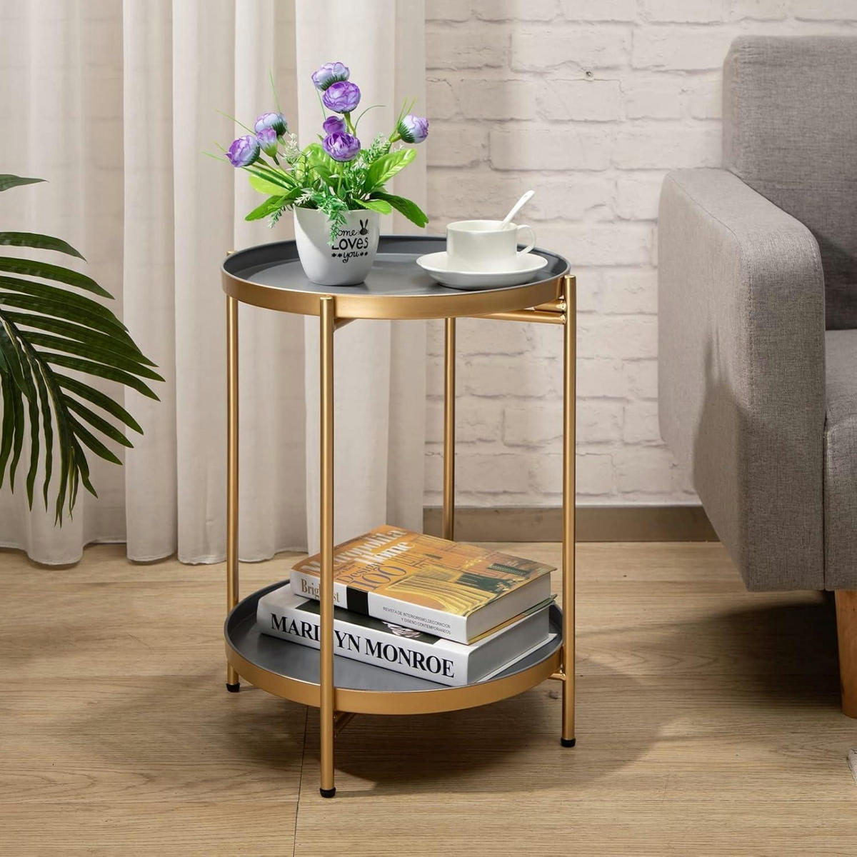 BEISTELLTISCH Rund Gold Metall 2 Ebenen 37 cm - Goldfarben, Metall (37/37/50cm)