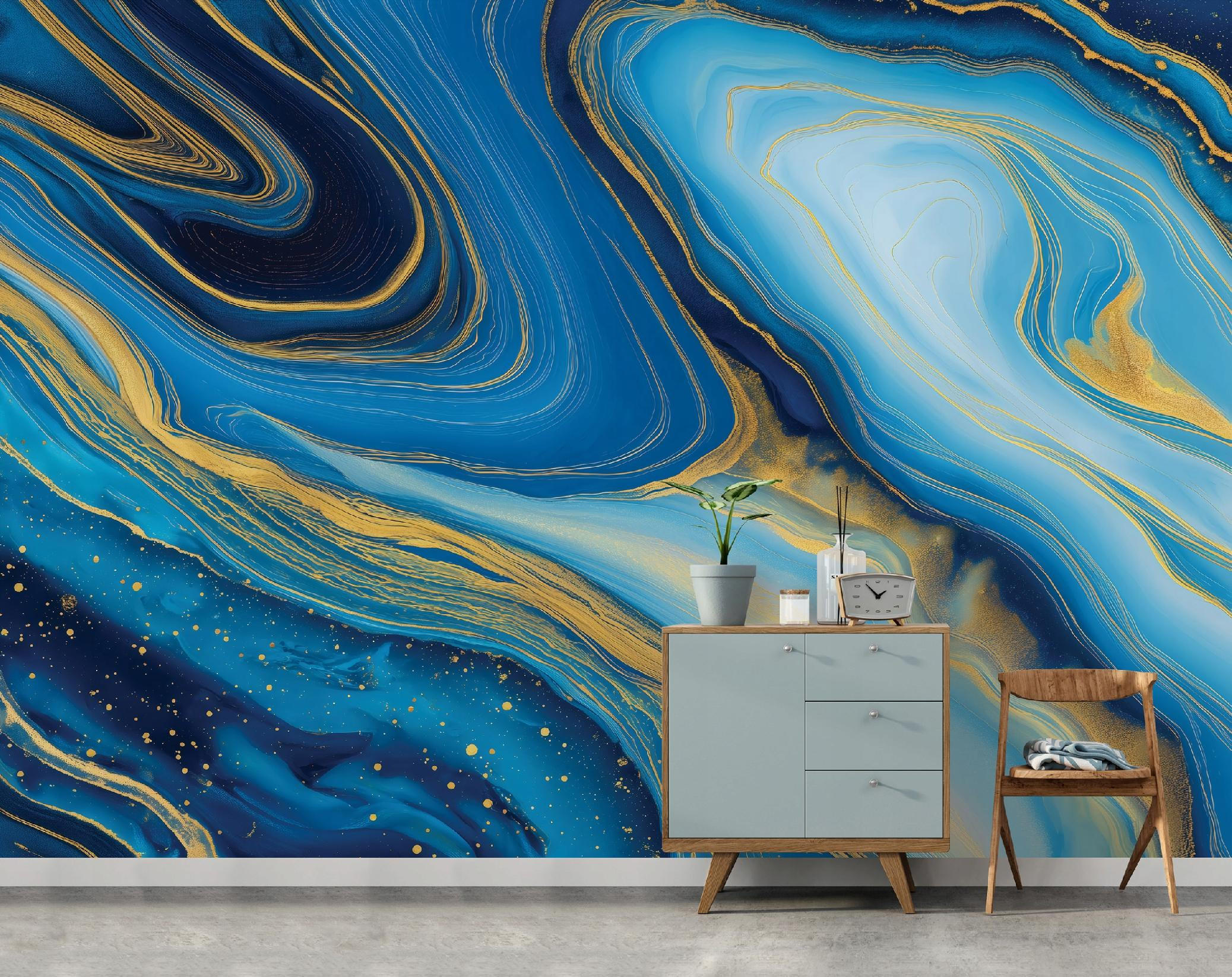 FOTOTAPETE Marmor Glanz Blau 350x250 cm - Multicolor, Papier (350/250cm) - Wallarena