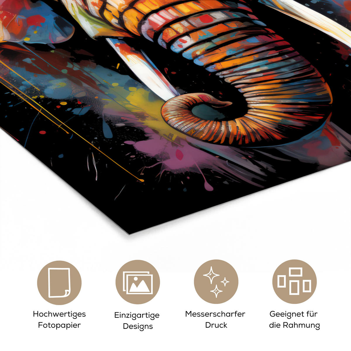 POSTER Elefant - Graffiti - Schwarz - Tiere - Farben 30x40 cm - Schwarz, Papier (30/40/0.1cm) - MuchoWow