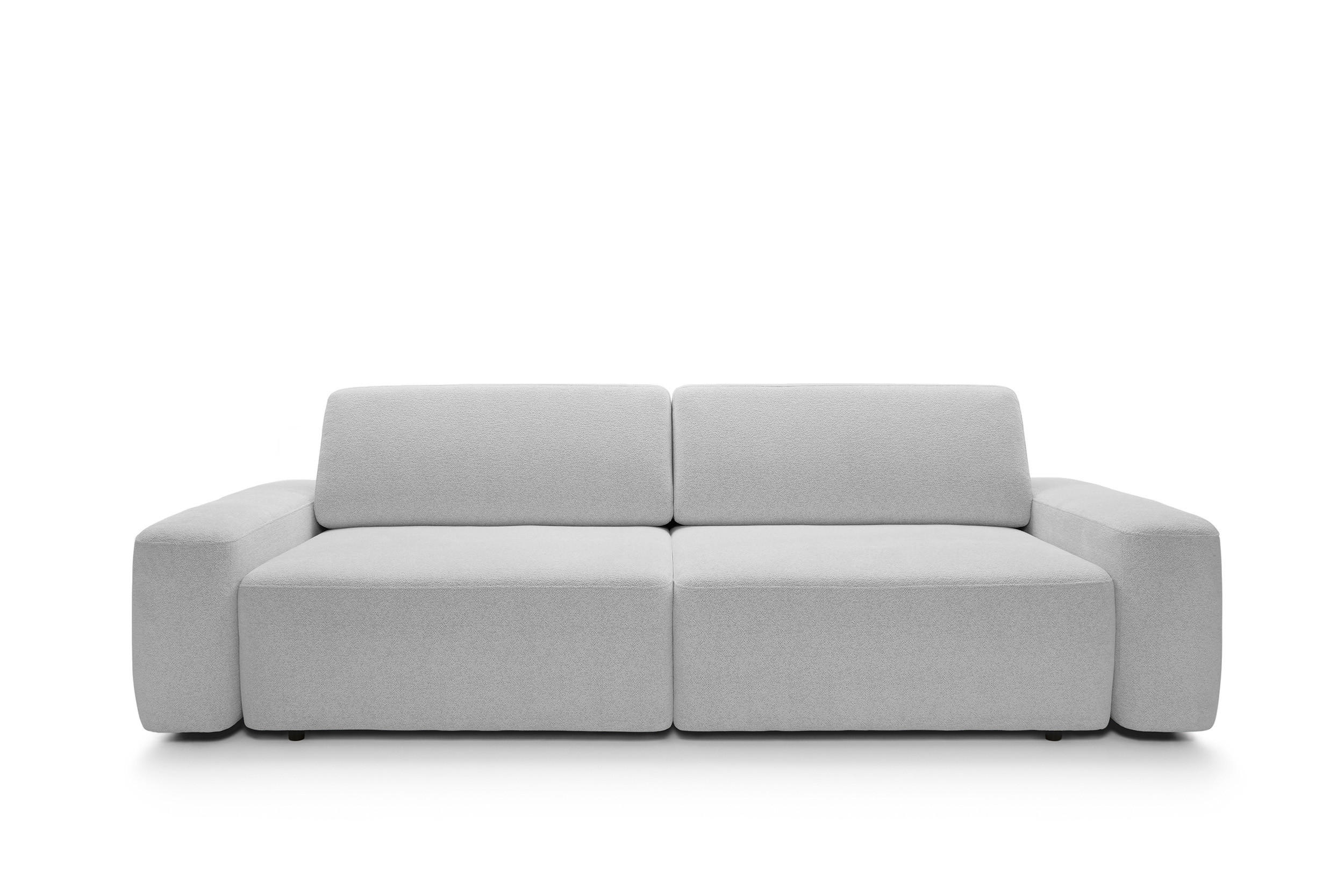 SOFA 4-Sitzer freistehend, Bettzeugcontainer, Polsterung aus PUR-Schaum, Stoff Raven, Schlaffunktion: 120x200 cm, Größe: 257x82x105 cm, Esche - Hellgrau, Holz/Textil (257/82/105cm) - DomoHome