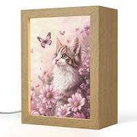 NACHTTISCHLAMPE Kätzchen - Blumen - Schmetterlinge - Lila 15x20 cm - Altrosa, Holzwerkstoff (8/15/20cm)