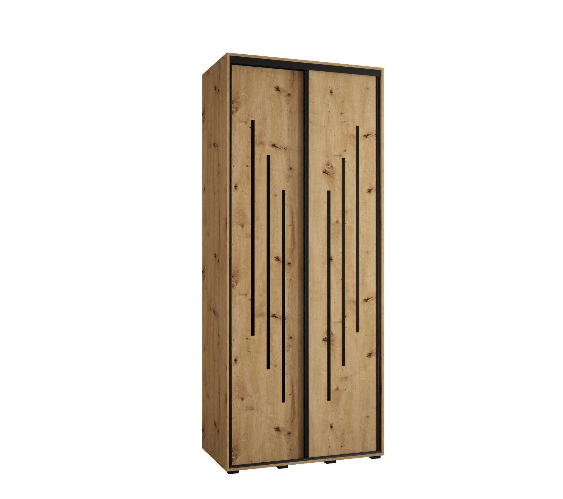 Abiks Möbel Schwebetürenschrank Eiche Artisan, Eiche Artisan, Schwarz 100x235x60 cm