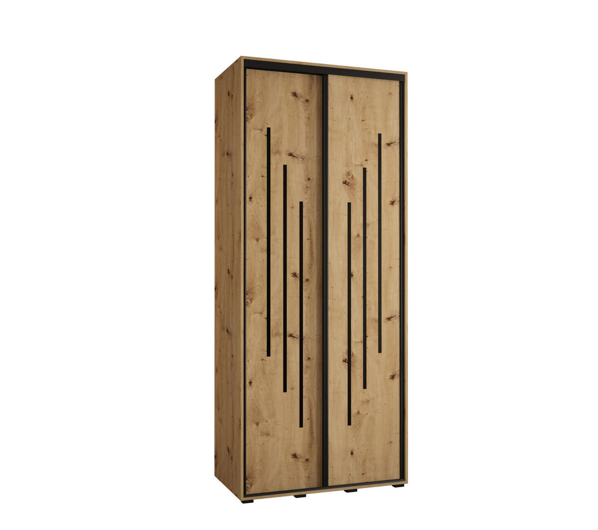 SCHWEBETÜRENSCHRANK 235,2/110/60 2-türig - Schwarz/Eiche Artisan, Holz/Metall (110/235/60cm) - Abiks Möbel