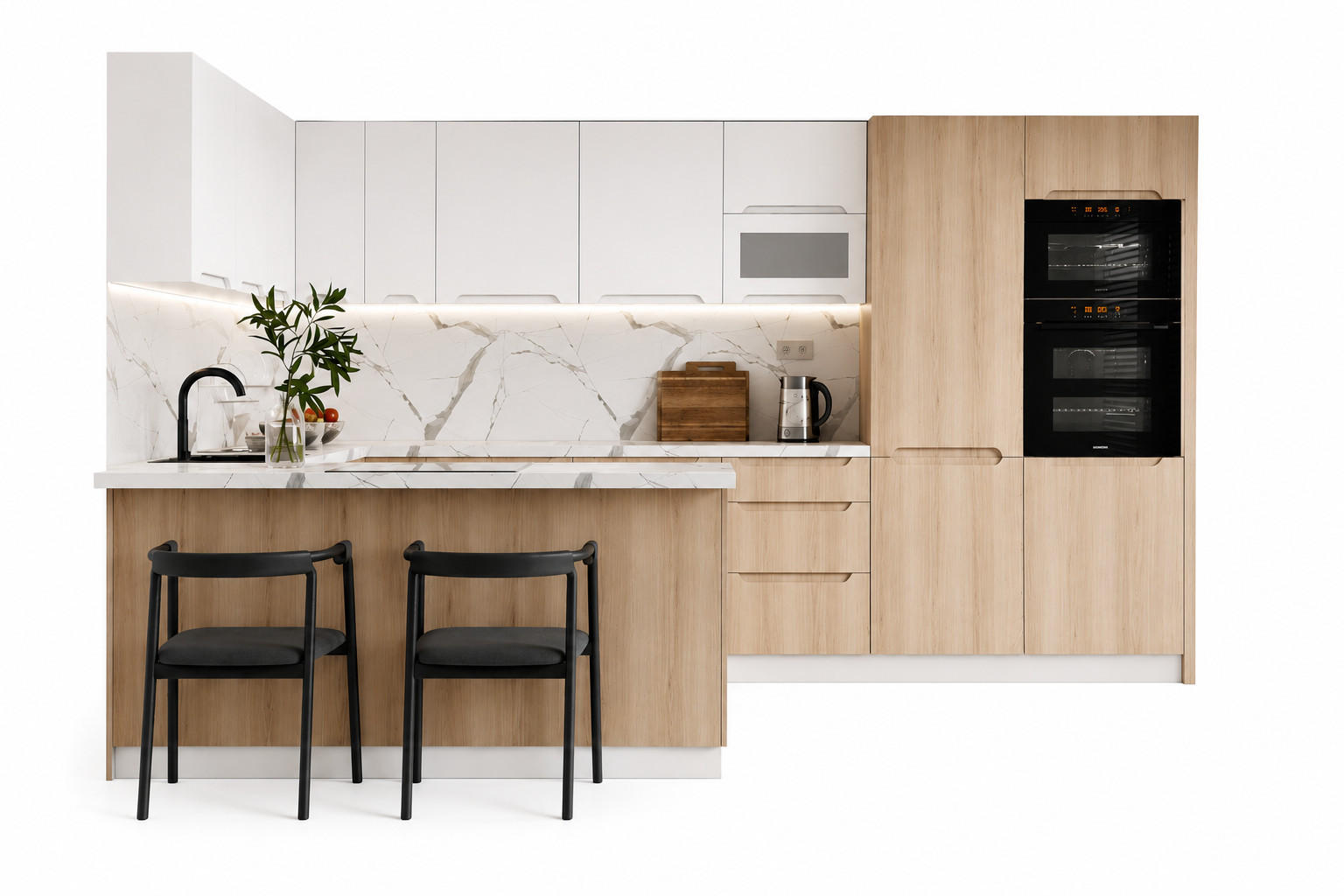 KÜCHENZEILE - KS27-G390x260 – Zivora - Komfort und Design perfekt vereint - Eichefarben, Holz (390/213.3/260cm) - ROYAL24_MARKT