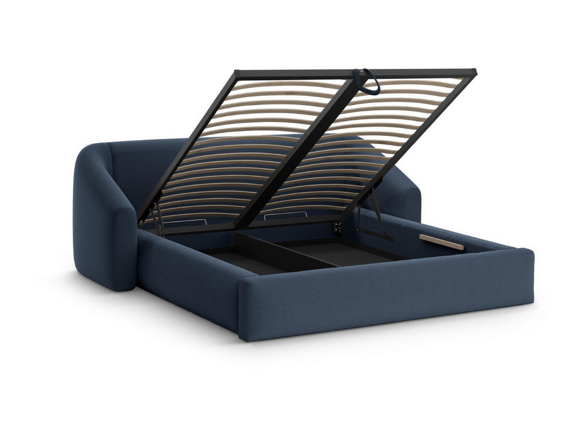 BETT mit Bettkasten und Kopfteil Campi aus strukturiertem Stoff königsblau 200x200cm - Dunkelblau, Textil (200/200cm) - Cosmopolitan Design