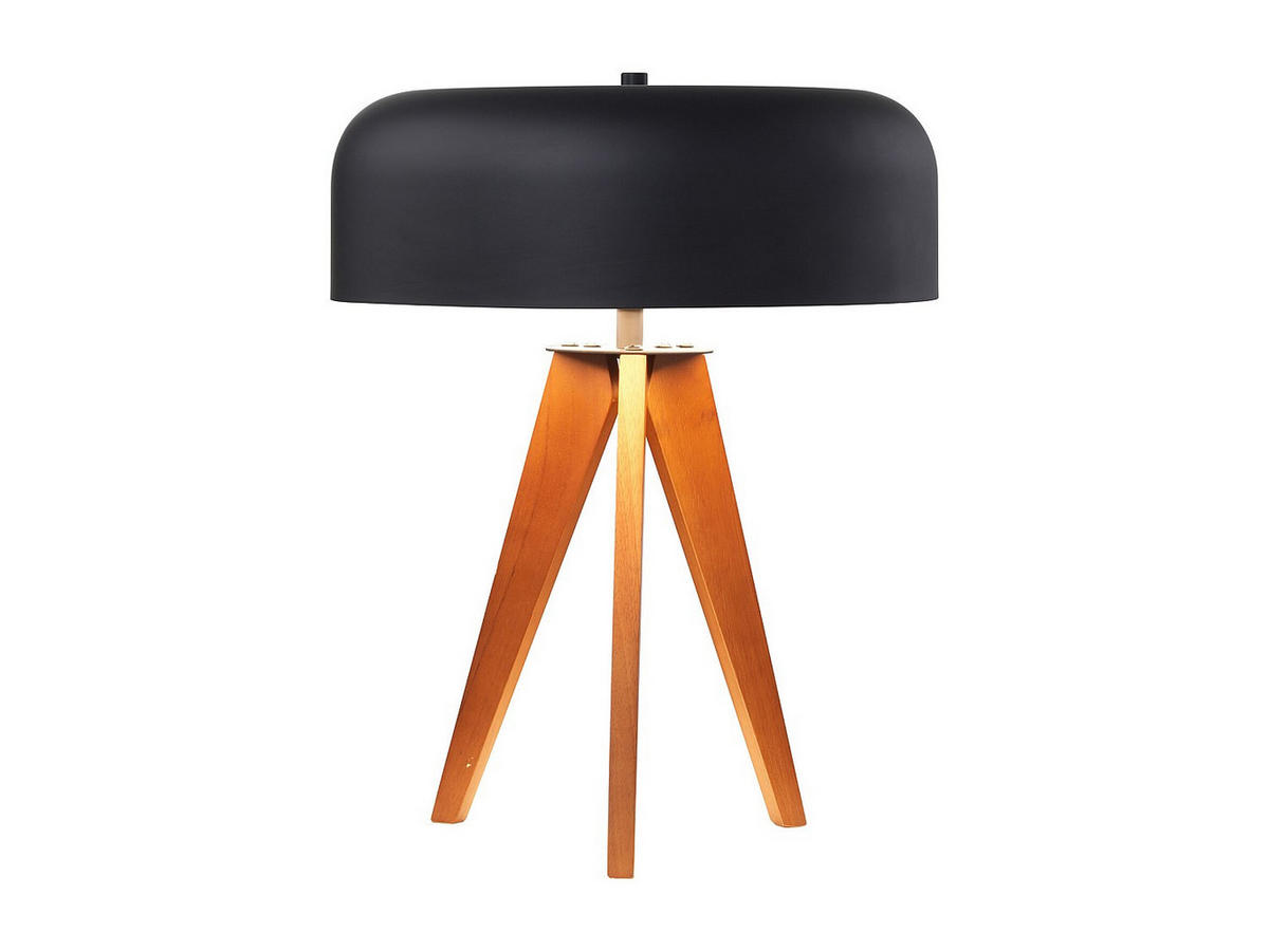 TISCHLEUCHTE Dreibein – Gummibaumholz und Metall – Ø 36 x H 45 cm – Schwarz – PAVICO - Schwarz/Naturfarben, Holz (36/36/45cm) - Vente-Unique