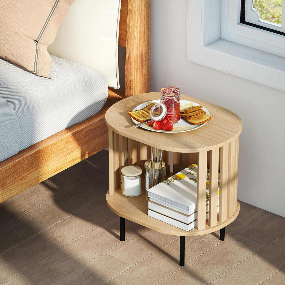 BEISTELLTISCH DE-15813 ovale Lattenablage Naturholz - Naturfarben, Holzwerkstoff (50/39/50cm) - ComfortXL