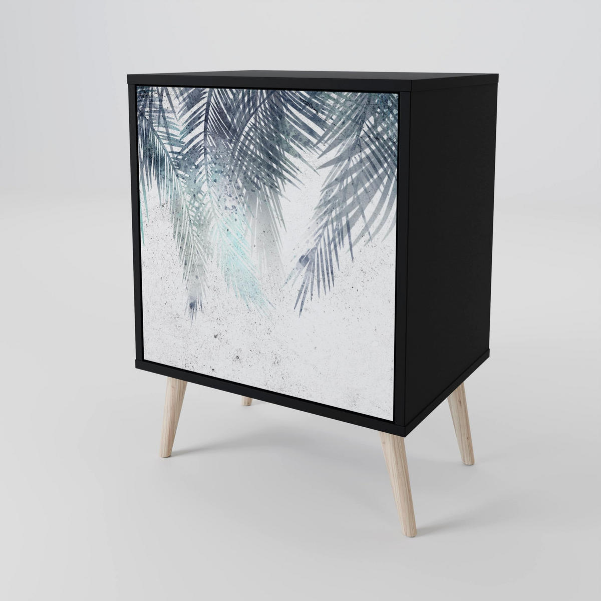SIDEBOARD PALM VEIL, Schwarz, 57,5x42x67,5 cm, Schwarze Metall-Rahmenfüße - Multicolor/Schwarz, Holzwerkstoff/Metall (57.5/67.5/42cm) - SpaceRebels