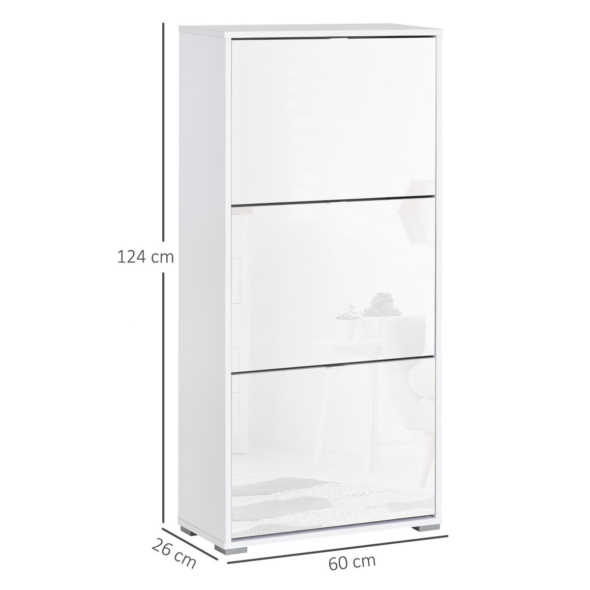 SCHUHSCHRANK DE-15007 3 Klapptüren mit 3 verstellbaren Ebenen Weiß Hochglanz - Weiß Hochglanz, Holzwerkstoff (60/124/26cm) - ComfortXL
