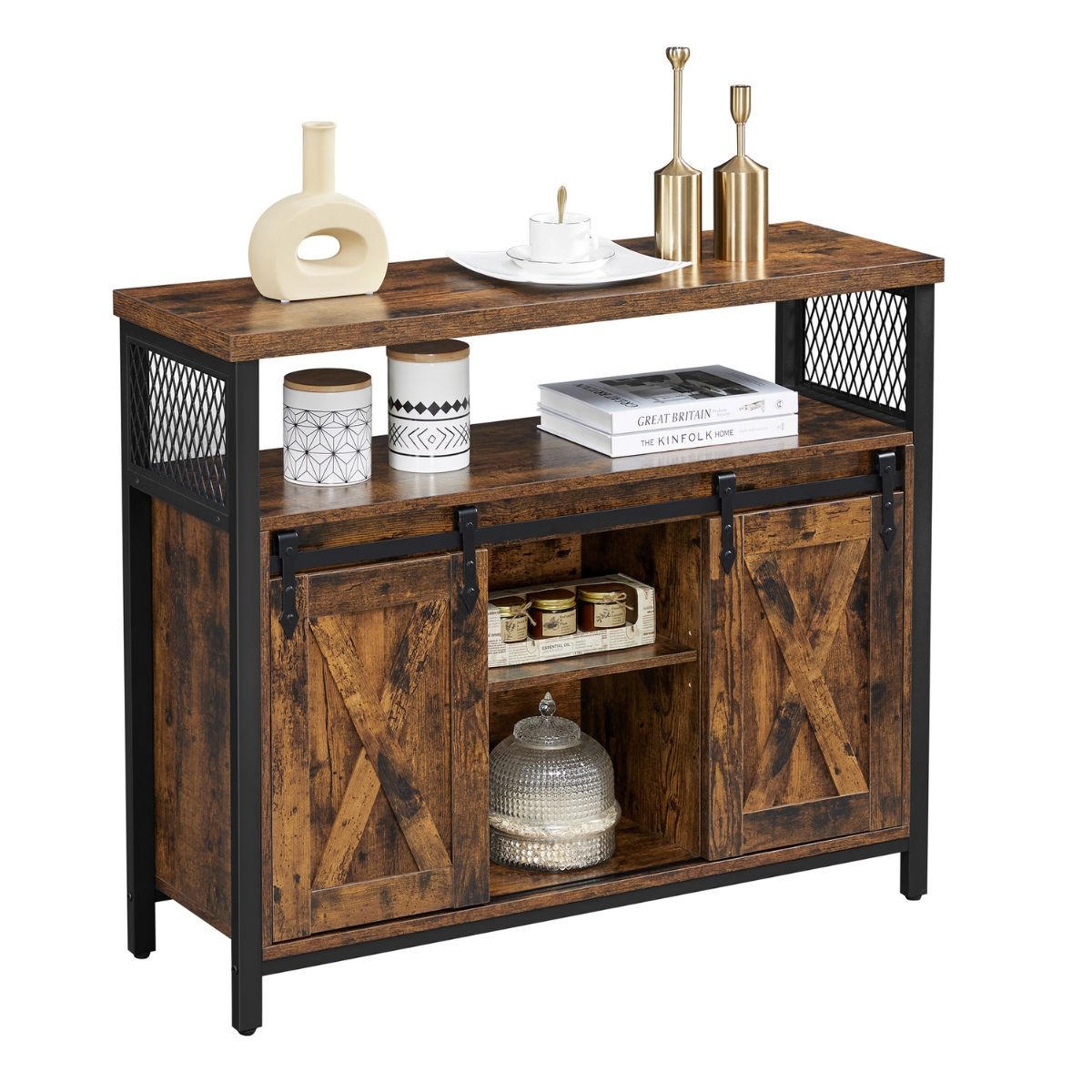 SIDEBOARD im Industriestil mit Schiebetüren - L100 cm - Braun, Holzwerkstoff (33/80/100cm) - Calicosy