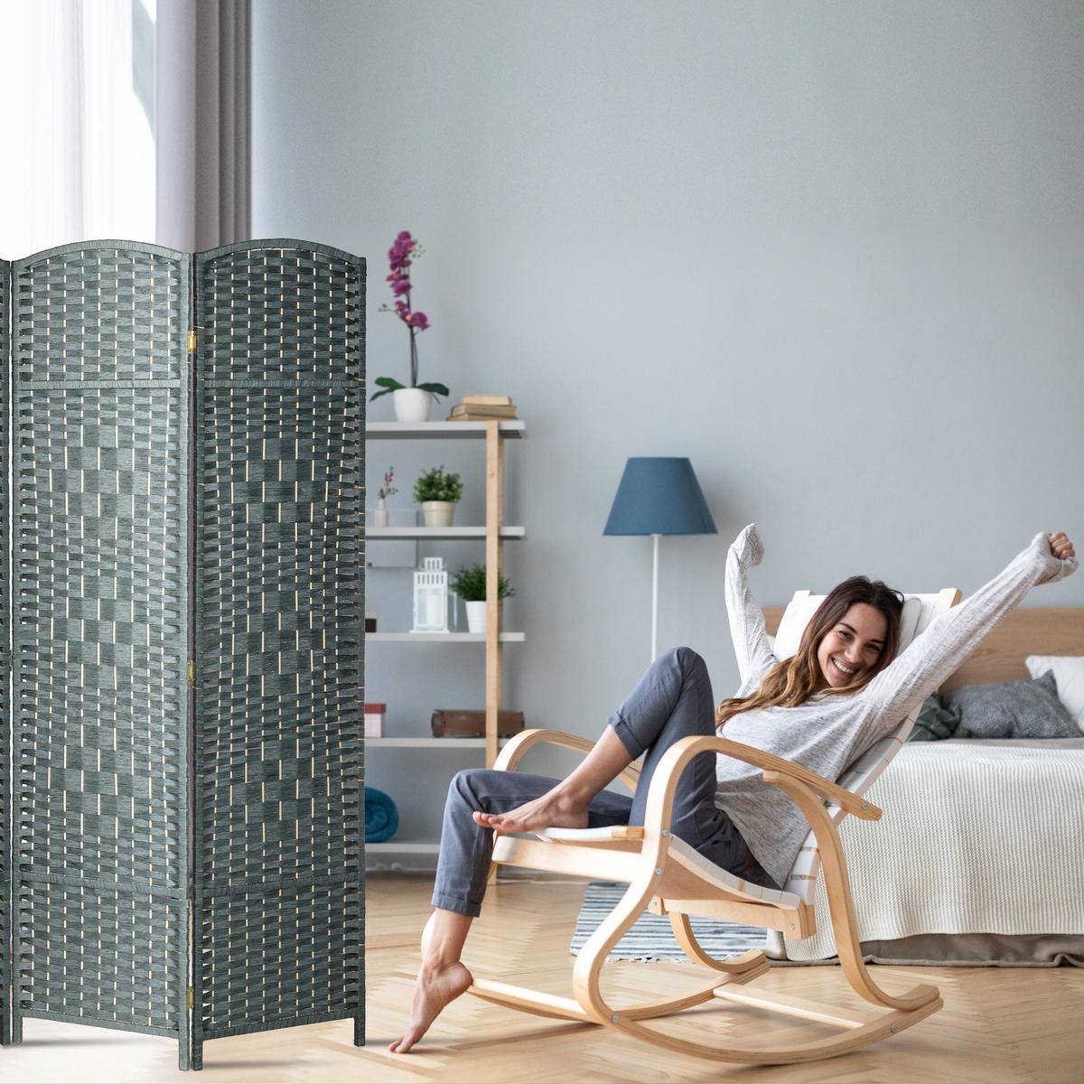 PARAVENT - Grau, Holz/Papier (120/170/2cm) - Relaxdays