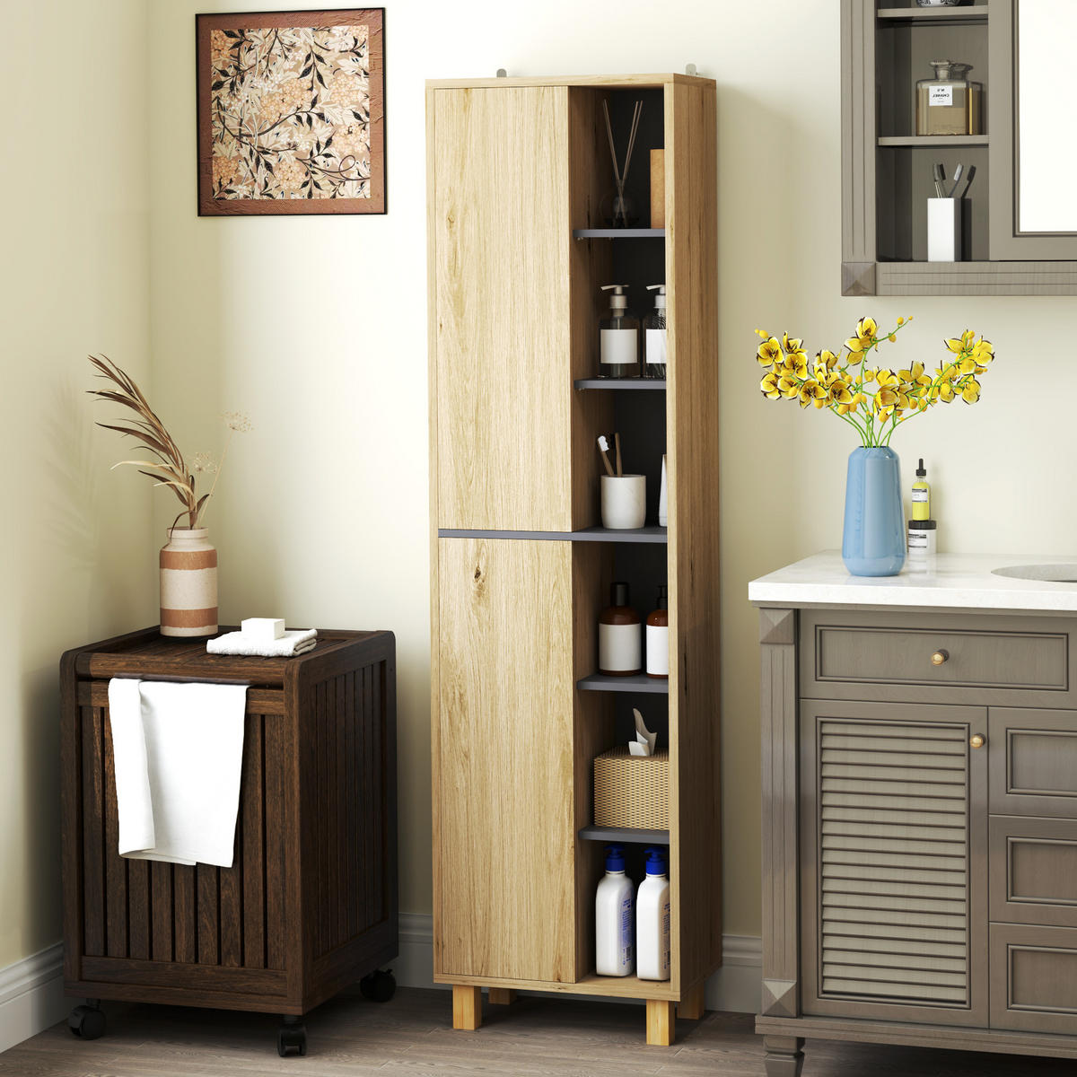HOCHSCHRANK DE-12443 40/24/148 cm Naturholz - Naturfarben, Holzwerkstoff (24/148/40cm) - ComfortXL