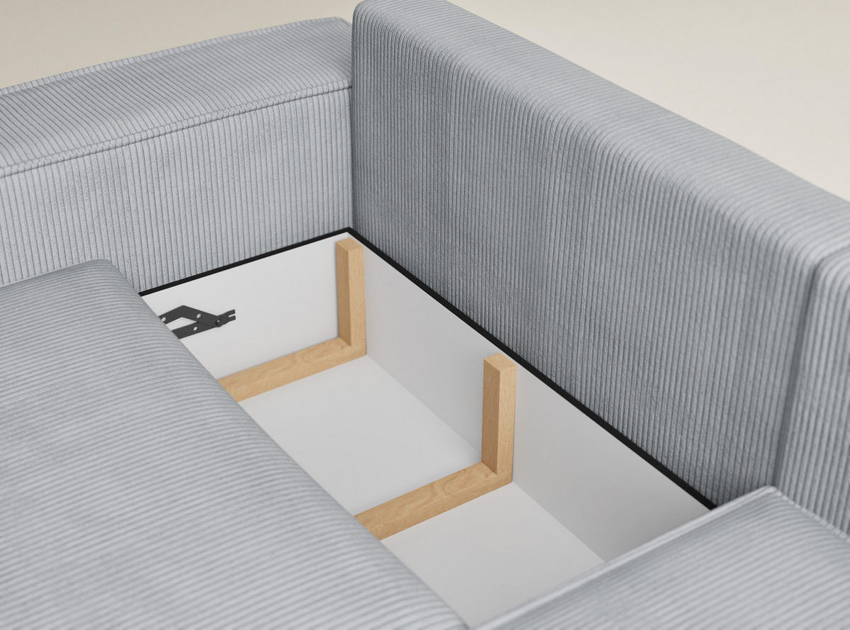 ECKSOFA MIT SCHLAFFUNKTION Tonga Hellgrau Samtstoff - Hellgrau/Schwarz, Holz/Holzwerkstoff (255/105cm) - Maison de Reve