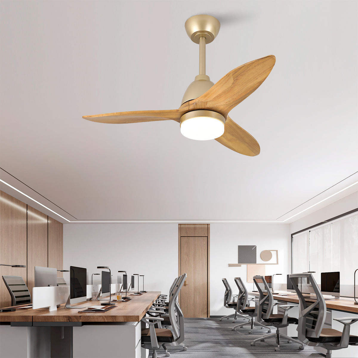 DECKENVENTILATOR DE-16249 36 Zoll mit Steuergriff & LED Naturholz - Naturfarben, Holz (92/92/45cm) - ComfortXL