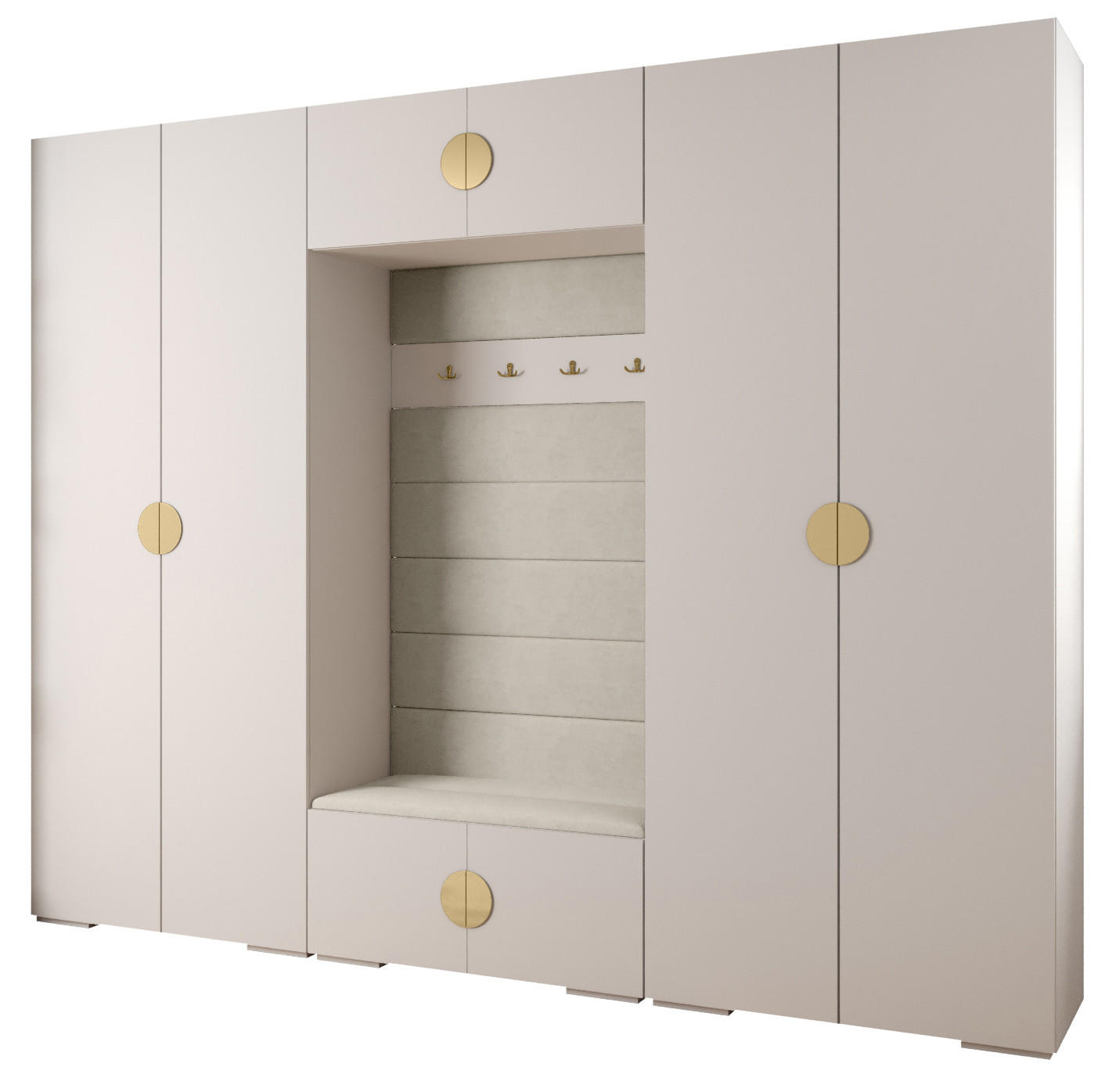 Abiks Möbel Garderoben-Set Weiß, Beige, Gold 300x236.7x47 cm
