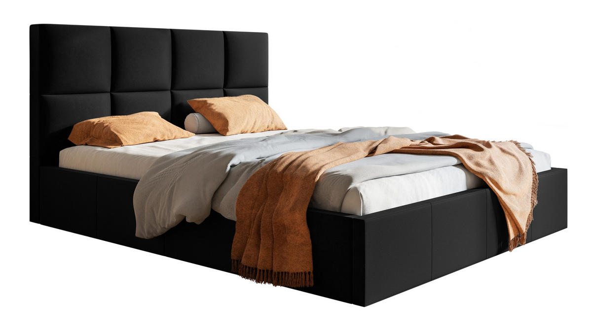 DOPPELBETT 140x200 mit Lattenrost Fado, Bettkasten, Samtstoff, Schwarz - Schwarz, Holz/Textil (140/200cm) - Emporius
