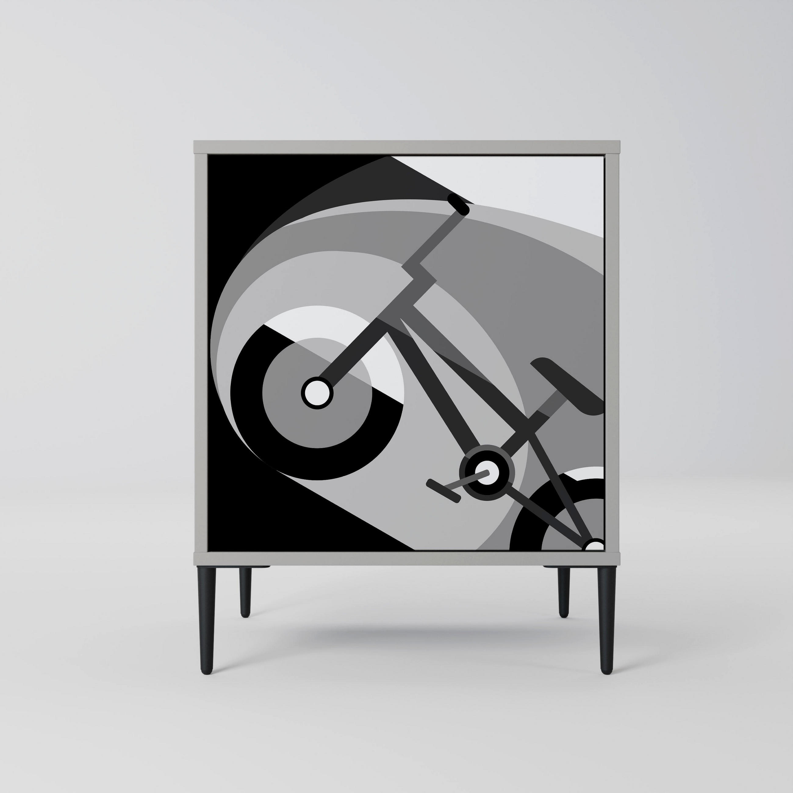 SIDEBOARD BIKE ENERGY, Grau, 57,5x42x72,5 cm, Schwarze Metallfüße - Multicolor/Schwarz, Holzwerkstoff/Metall (57.5/72.5/42cm) - SpaceRebels