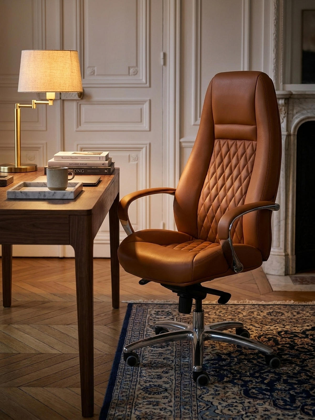 CHEFSESSEL Echtleder mit Aluminiumfußkreuz und ergonomischer Sitzform MADRID, Beige 70x68x130 cm - Beige/Silberfarben, Leder/Metall (70/130/68cm) - KADIMA DESIGN