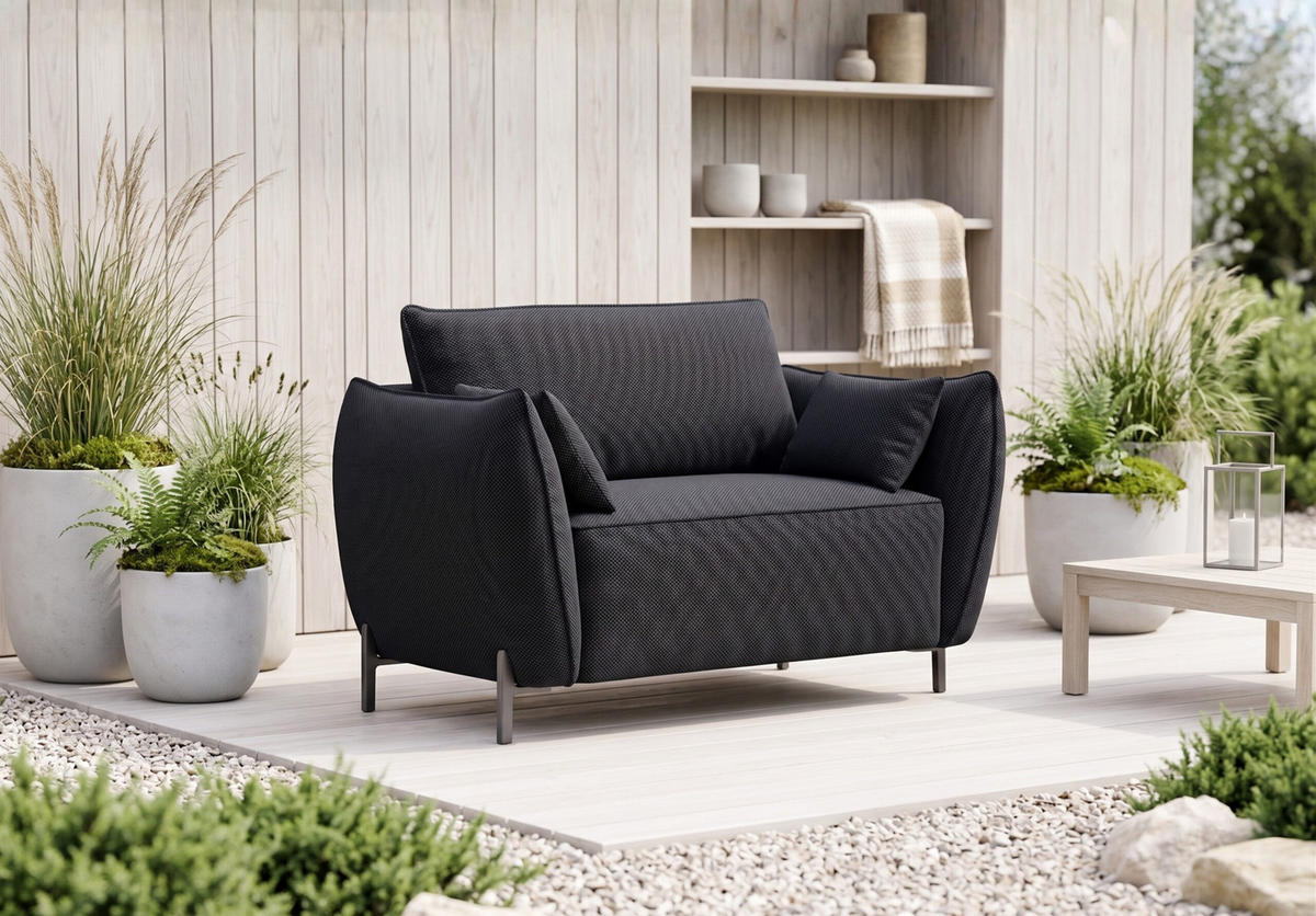 GARTENSESSEL für Terrasse und Garten, Stoff Sunlight, Graphit, SUNMEE - Dunkelgrau, Holz (93/90/95cm) - Kaiser Möbel
