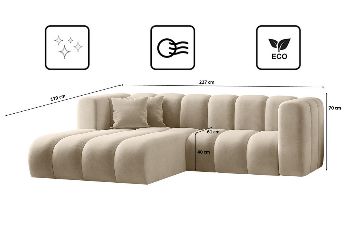 ECKSOFA L-from, Sofa Grand modular stoff Salvador Beige Links - Beige, Holz (179/227cm) - Kaiser Möbel