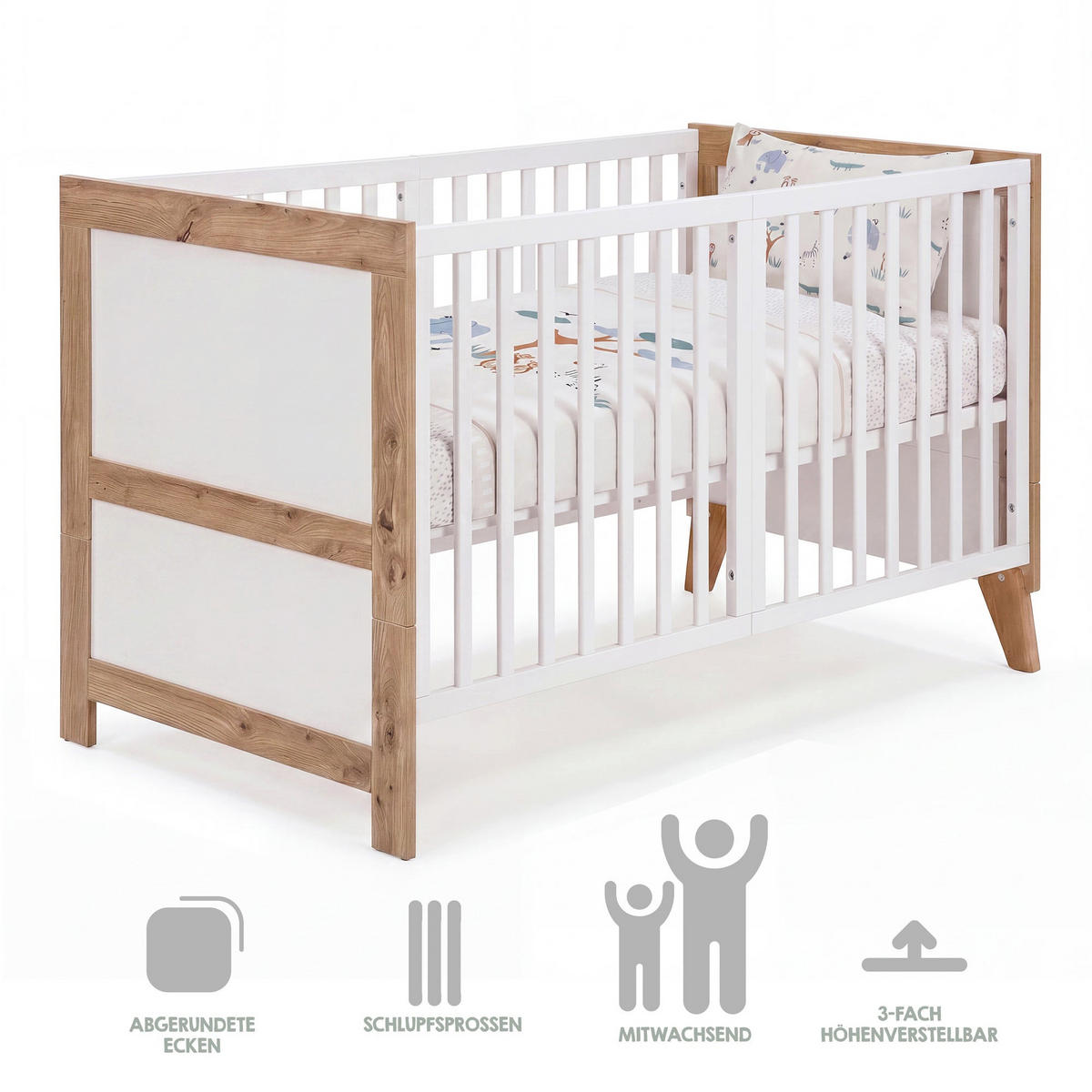 BABYBETT Malo 70 x 140 cm - Weiß, Holzwerkstoff (70/140cm) - Roba