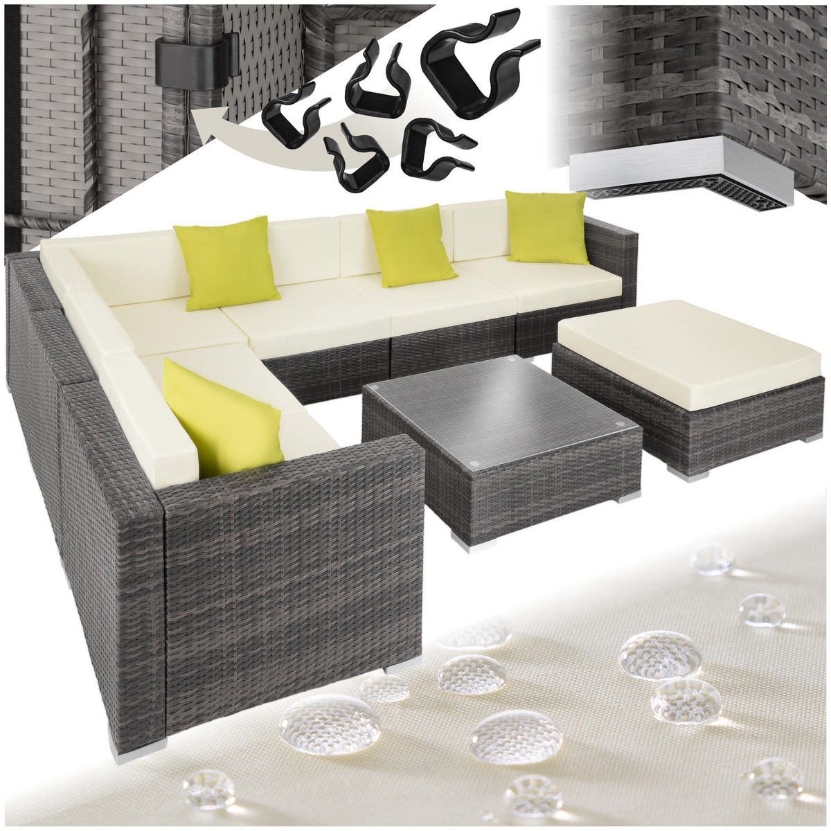 RATTANLOUNGE Marbella,mit Sicherheitsglasplatte,grau - Grau, Kunststoff - tectake