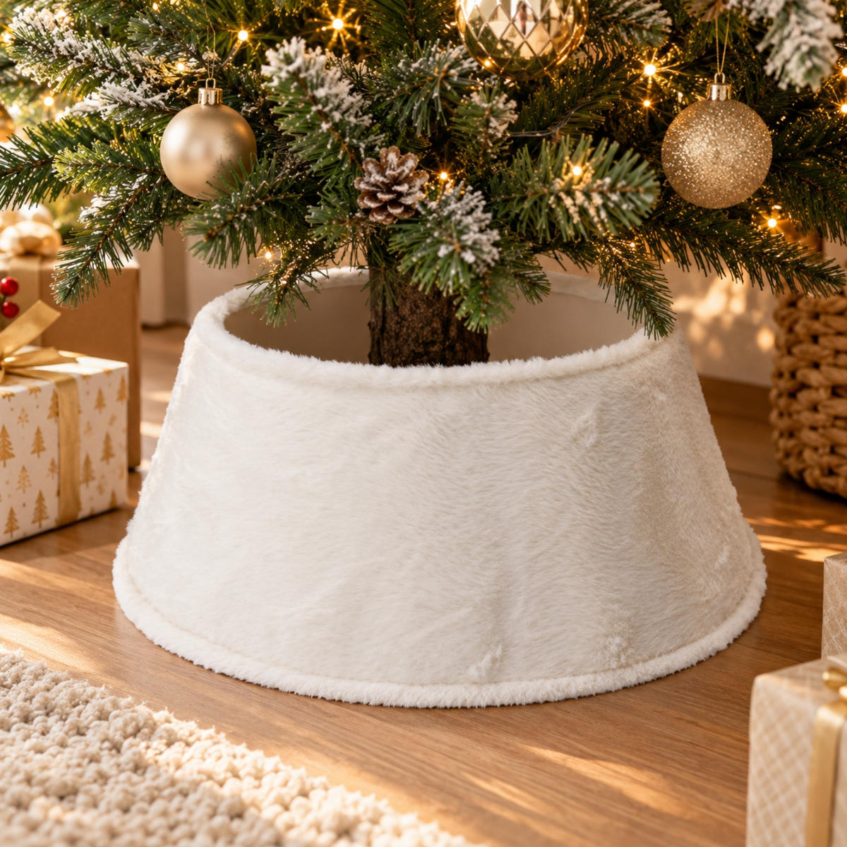 PELZUNTERLAGE unter den Weihnachtsbaum 55/55/23 cm - Weiß, Textil (55/23/55cm) - Home Styling Collection