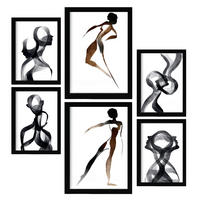POSTER Set Mit 6 Body Virtue 2 in abstrakten Liebhabern Größe A3 & A4 Schwarzer Rahmen - Schwarz, Papier (29.7/1cm) - Nacnic