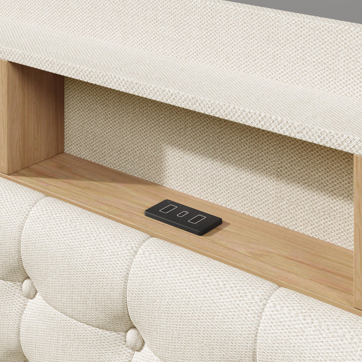 POLSTERBETT 180/200 cm in Beige mit LED, USB, Type-C und Stauraum aus Leinen und MDF - Beige, Holzwerkstoff/Textil (180/200cm) - STILVORA